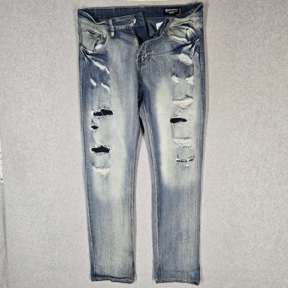 Southpole Men Jeans 30X32 Blue Denim Distressed Skinny Slim 31